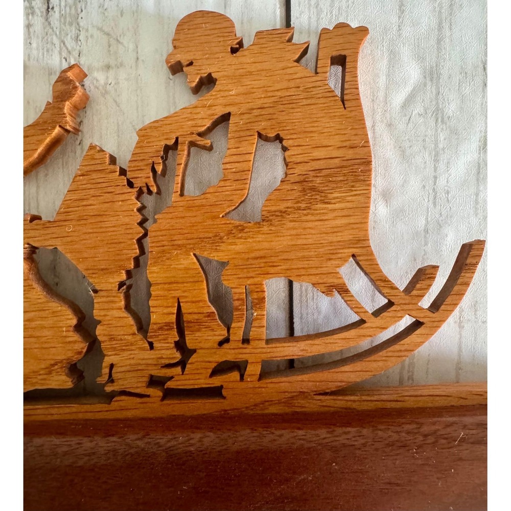 Vintage Wood Carving Silhouette Old Couple Rocking Chairs Shelf Decor - Picture 7 of 7